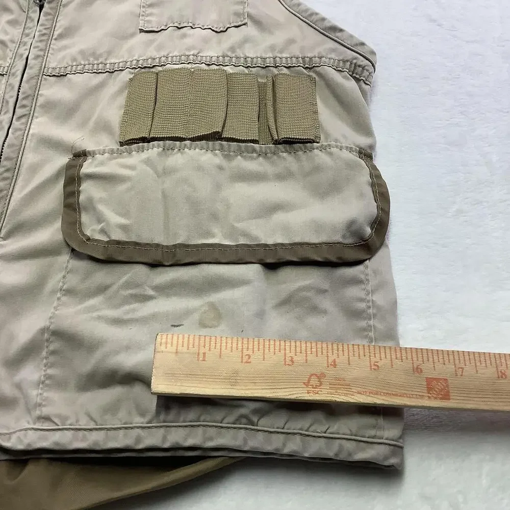 Saf-T-Bak Vest Mens Medium Beige Canvas Quilted Hunting Full Zip Pockets USA